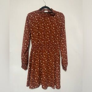 Everly Brown Floral Long Sleeve Dress